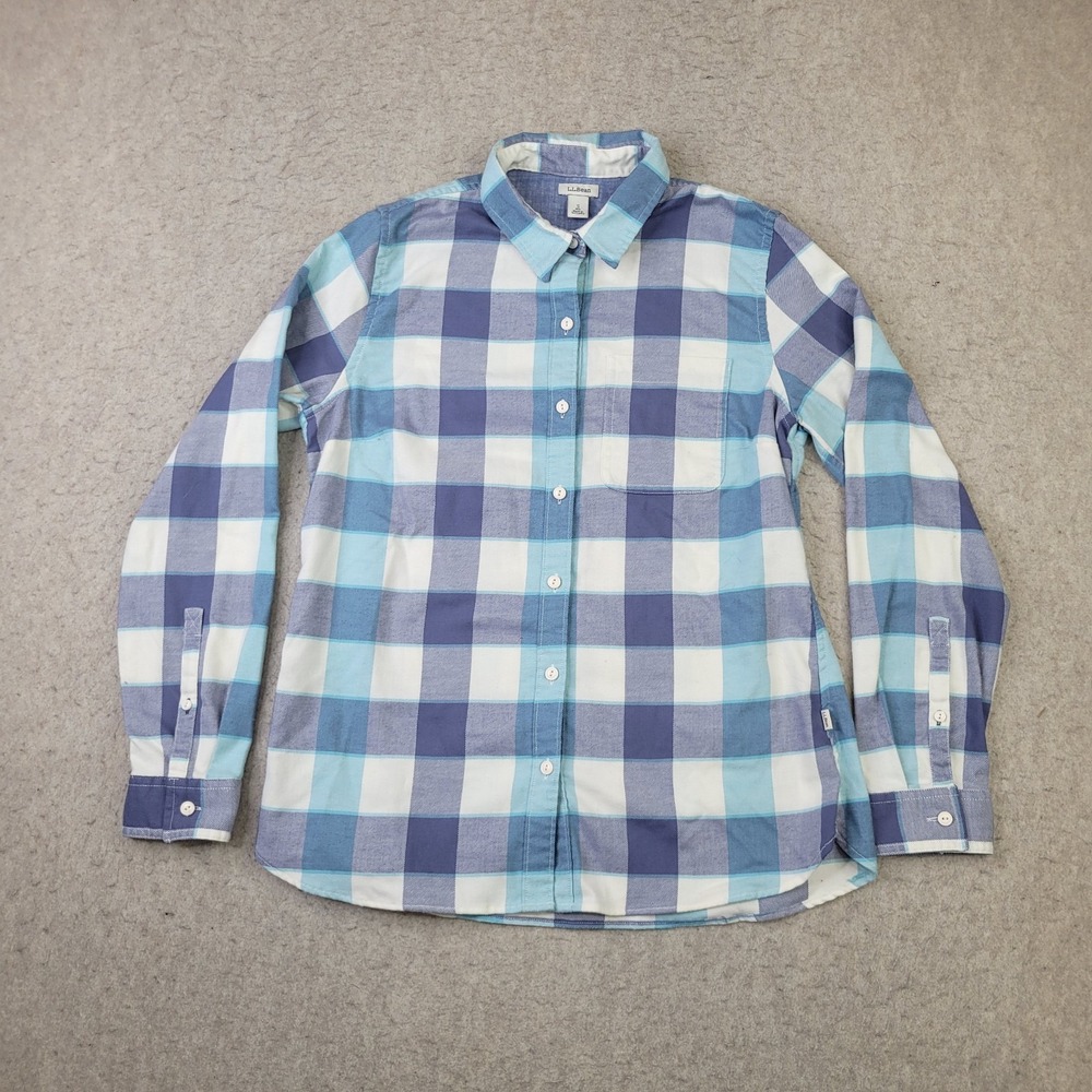 LL Bean Shirt Women's Small Blue Pastel Plaid Long Sleeve Button Up 513243